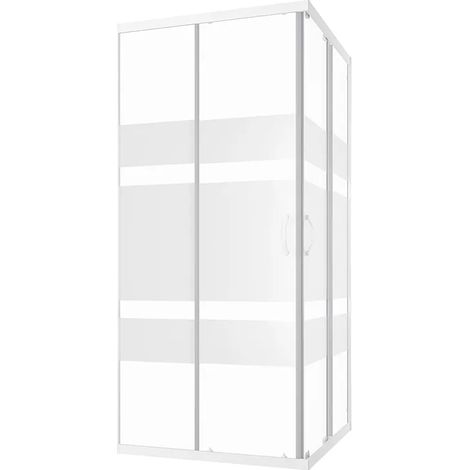 Box Doccia Scorrevole 80x80 cm Profili in Alluminio Bianco Vetro 4mm Serigrafato h185 - Reversibile Mod. Grenada (1/5)