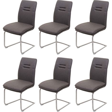 Set 6x sedie sala pranzo soggiorno cucina moderno HHG-930 struttura a slitta tessuto grigio fango