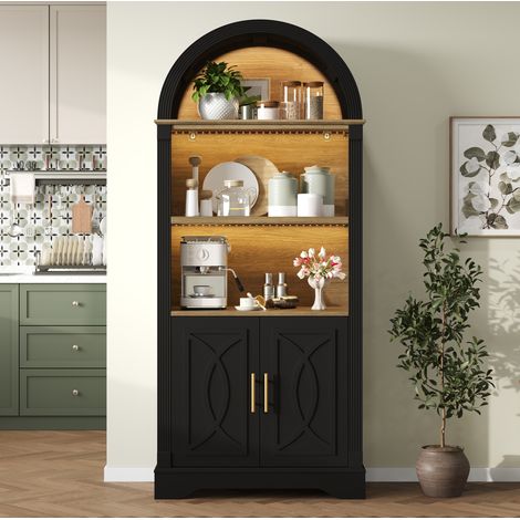 Aparador alto 76,2 x 40,1 x 180 cm con LED, estante regulable y gran almacenamiento para salón y cocina - negro (1/5)