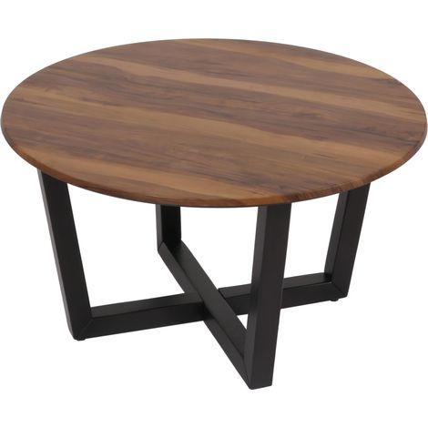 Mesa de centro/auxiliar de madera 80 cm de diámetro HPL efecto madera sheesham estructura oscura 040008464