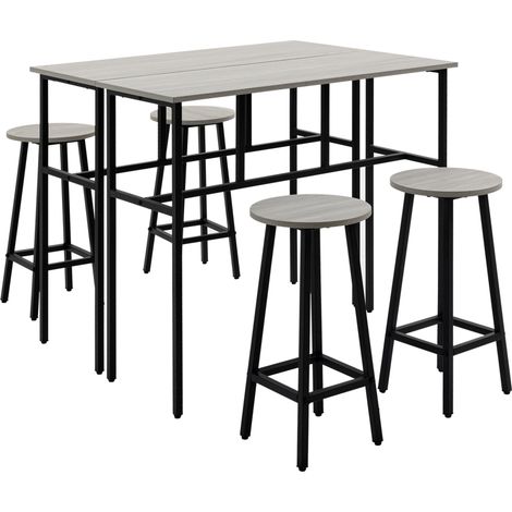 Conjunto alto de comedor 6 piezas con 2 mesas y 4 taburetes industriales gris negro HOMVRA (1/5)