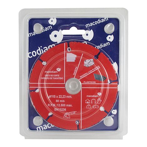 Disque à tronçonner en carbure de tungstène pour bois, plastique et PVC 115 mm x 22,23 mm (1/2)
