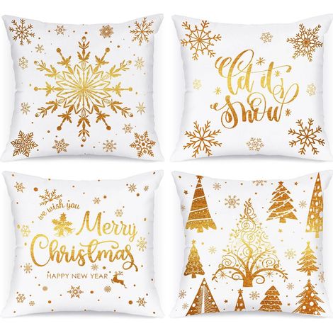 de housses coussin Noël x cm motif flocons neige d'hiver décoration Lot 4 45 jaune (1/3)