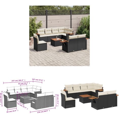 Salon de jardin 9 pcs avec coussins noir résine tressée - Salon De Jardin - Meuble Extérieur - Résine Tressée - Rotin Synthétique - Canapé D'extérieur - Home & Living (1/3)