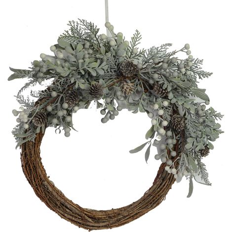 Coroncina innevata con pigne marrone cm 51x46xh12