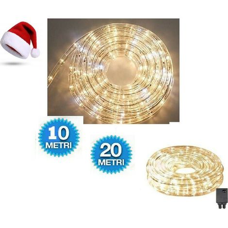 TUBO LUMINOSO IMPERMEABILE BIANCO CALDO 10 E 20 M LED ESTERNO LUCI DI NATALE - 20 Metri - Misura: 20 Metri