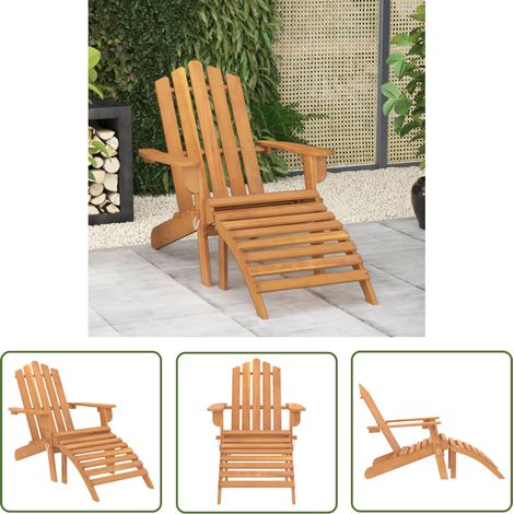 The Living Store Chaise de jardin Adirondack et repose-pied Bois d'acacia massif - Chaises De Jardin - Chaise Extérieure - Mobilier De Jardin - Chaise Adirondack - Chaise Pliante (1/5)