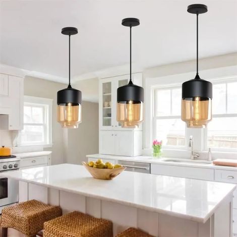 kawoo Lot de 3 Lustre Salon,Lampe Suspension Industrielle Vintage en Verre Style Edsion pour Salon Chambre (1/4)