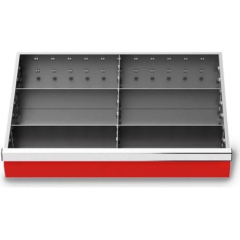 Metalleinteilung Set 5-teilig, R 24-16, Schubladennutzmaß 600 x 400 mm, Blendenhöhen 200 / 250 / 300 mm Maße in mm (BxTxH): 600 x 400 x 200 (1/3)