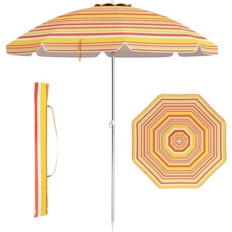 Sombrilla de playa de 198 cm, inclinable, con anclaje a la arena y bolsa de transporte. (1/5)