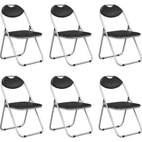 COSTWAY Lot de 6 Chaise Pliante en Métal, Chaise Visiteur Pliable Rembourré avec Poignée, Charge 115 kg, sans Assemblage, Noir (1/5)