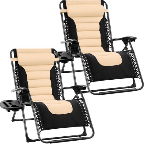 Extra Wide Garden Zero Gravity Chair with padded seat - Set of 2 Natural Chairs (1/5)