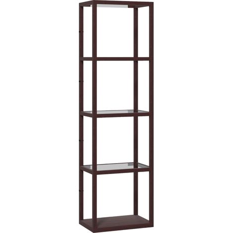 LED Floor Lamp with Glass Shelves, 4 Layers Dimmable Tall Standing Lamp, Modern Column Shelf Floor Light for Living Room, Bedroom, Office, Dark Brown