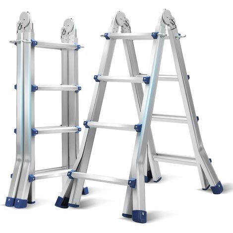TolleTour Escalera telescópica Pro 2,4 m plateada 150 kg, patas antideslizantes