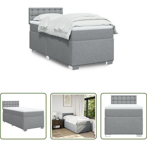 vidaXL Surmatelas -  Sommier à lattes de lit et matelas Gris clair 90x190 cm Tissu (1/5)