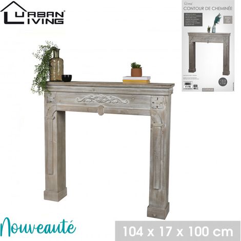Contour de cheminée 3 portes - Gris cérusé - Bois - 104 x 17 x H 100 cm - Livraison gratuite