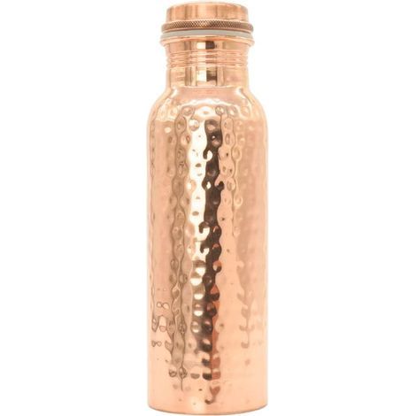 Bouteille d'eau en cuivre martelé 750 ml – Finition brillante – Propriétés antiseptiques – Fabrication artisanale