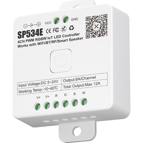 The SP534E dual-mode RGBW Bluetooth WiFi controller supports Baidu, Baidu AI and Google voice assistants.