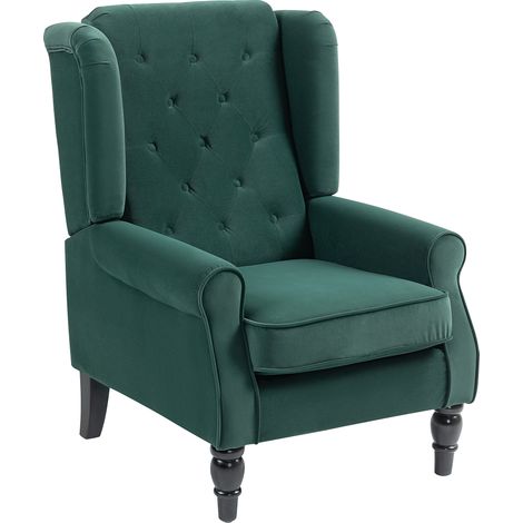Wingback Accent Chair, Retro Upholstered Button Tufted Occasional Chair for Living Room Bedroom, Green (1/5)
