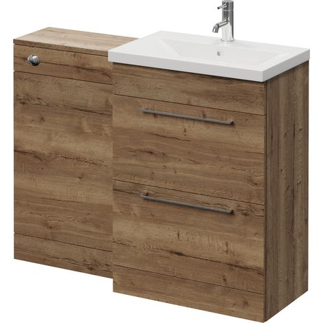 Napoli 390 Tobacco Oak 1100mm 2 Drawer Vanity Unit Toilet Suite with Glide Basin - 1100mm - Chrome 320mm HandleWithout Kingston Toilet Pan