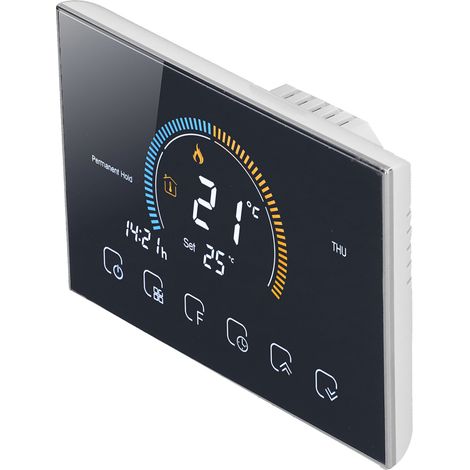 Intelligenter Thermostat für Zuhause, hintergrundbeleuchteter LCD-Temperaturregler für Wasser und Gas (AC 95–240 V), schwarzer Regler BHT8000GC, heizungskompatibel (1/5)