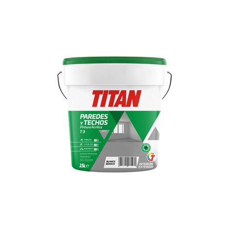 Pintura plástica acrílica estirenada interior/exterior, antimoho t-3, blanco mate, 15 l (1/4)