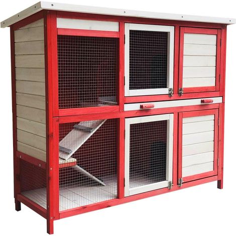 Clapier à lapins cage de rongeurs cabane pour petits animaux étable jardin 117,5 cm rouge (1/3)