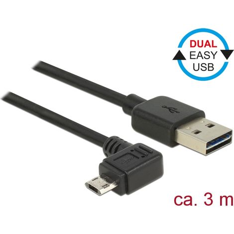 Kabel easy usb 2.0-a  easy micro-b links/rechts gewinkelt stecker/stecker 3 m delock