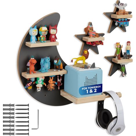 5 Pièces étagères murales bois, pour 25 figurines, gris anthracite (1/5)