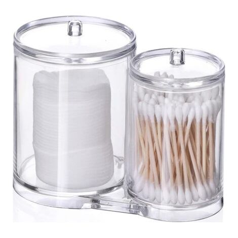 Porte-cotons-tiges, boîte de rangement 2 en 1, étui transparent avec couvercle, pour salon, chambre, salle de bain (1/4)