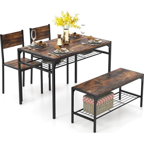 COSTWAY 4-piece Dining Table Set Industrial Style Rectangular Kitchen Table with Chairs (1/5)