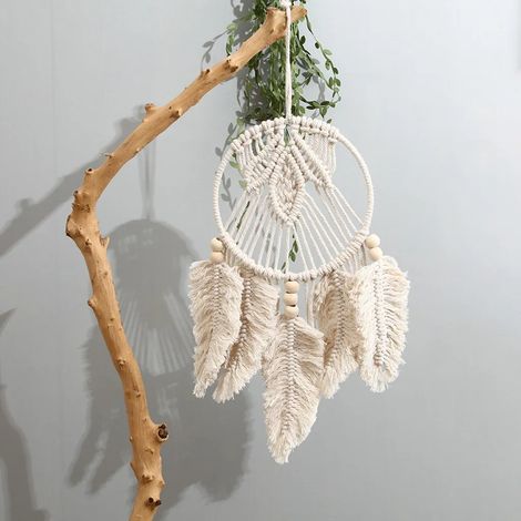Atrapasueños de algodón, bonito, decorativo, portátil, con forma de pluma, colgante para el hogar (1/5)