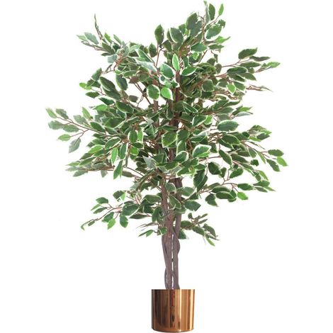 130cm LARGE Realistic White Edge Ficus Artificial Plant Tree Copper Metal Planter - Premium Quality (1/3)