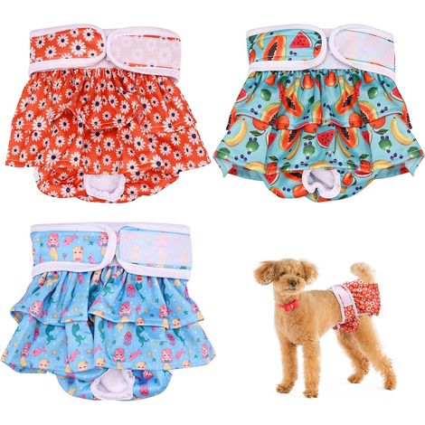 Couches Chien Lavable(S),3 Couches pour Chien Femelle Bandes Réutilisables pour Chiens Chats,Conception de Jupe Culotte Super Absorbante pour Chien Ré (1/5)