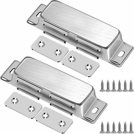 Aimants magnétiques pour portes et placards, lot de 2, en acier inoxydable avec vis, aimants puissants pour portes coulissantes, tiroirs et fenêtres. (1/4)