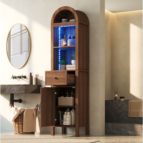 Meuble colonne salle de bain 40x30x163 cm en MDF couleur noyer, avec rangement et LED FloraGrace (1/5)