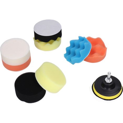Lot 11 accessoires polissage auto : 8 éponges mousse, 1 disque laine, adaptateur mandrin 8mm, ventouse, pour ponçage cire lustrage 3 pouces (1/5)