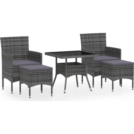 Maison Exclusive - Set Pranzo da Giardino 5 pz Polyrattan e Vetro Temperato Grigio (1/5)