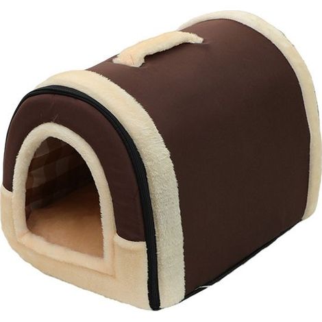 Haustiernest und Schlafsofa, faltbares Hunde- und Katzenhaus, rutschfeste und weiche, bequeme Wintermatratze (M, Braun) (1/5)