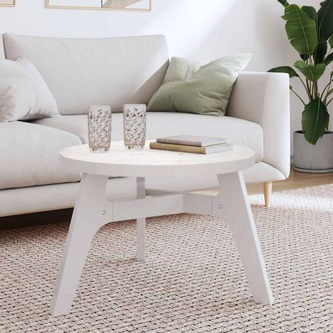 vidaXL Piano Tavolo Rotondo Bianco Ø60x3 cm in Legno Massello di