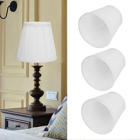 Lot de 3 abat-jour en tissu plissé à clipser, pour bougie, applique, lampe de table, lustre, bougie, bougie, etc. Style minimaliste moderne. Vendu par lot de 3. Blanc. (1/5)