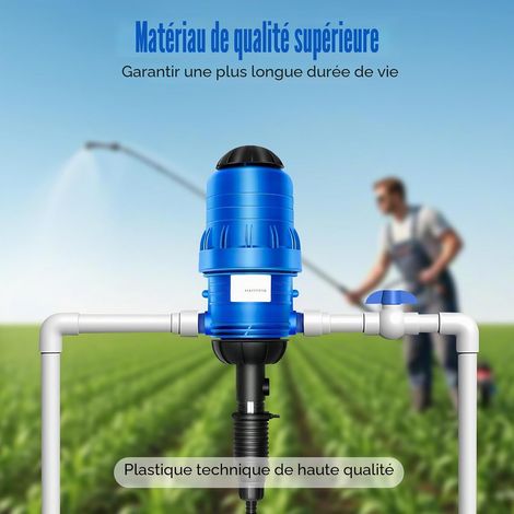 Injecteur d'engrais 20-2500 l/h - Pompe doseuse pour irrigation goutte à goutte - 0,4-4 % - Distributeur d'engrais avec tuyau et support - Injecteur d'engrais pour agriculture, jardin, abri de jardin (1/5)