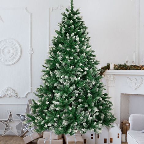 Arbre de Noël artificiel de 180 cm avec 1005 pointes, pin enneigé en PVC, support métallique pliable et robuste, décoration de vacances complète et dense (1/5)