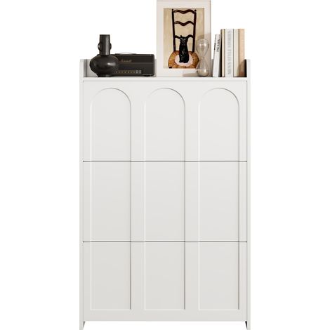 Scarpiera con 6 Ante Ribalta e 12 Scomparti, in MDF, Bianca, 140×25×120 cm (1/5)