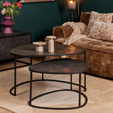 Table basse gigogne noire design organique (lot de 2) KANO
