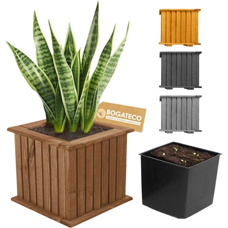 Jardinière Cube Bois Bogateco 25x25x25 cm avec Bac Brun Foncé (1/5)