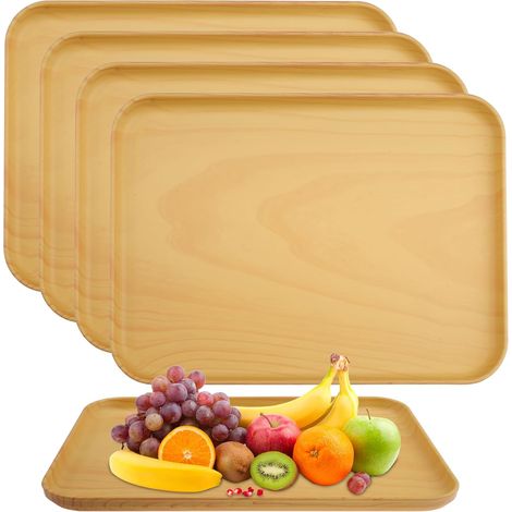Lot de 5 Plateaux Rectangulaires PP Jaune 30,5x22cm Antidérapants pour Petit Déjeuner et Snacks (1/5)