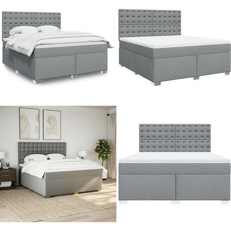 Giroletto a Molle con Materasso Grigio Chiaro180x200 cm Tessuto - Materasso a molle insacchettate - Letto con testiera