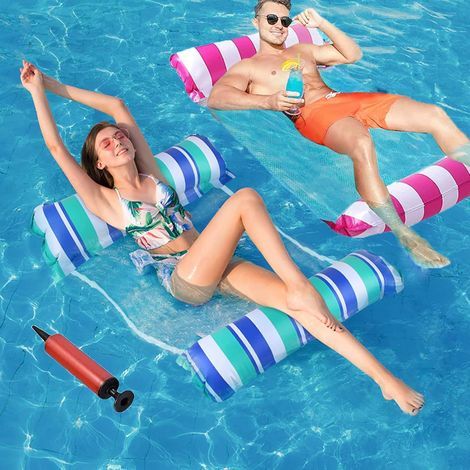 Inflatable Pool Mattress, 4 in 1 Multi-Use Inflatable Hammock Pool Mattress 2 Pack with Air Pump, Pool Float Pool Hammock Swimming Pool Accessory Perfect Summer Gift for Adult and Child（120X70cm） (1/5)