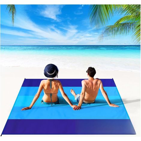 Wasserfestes und sandabweisendes Strandtuch, 201 cm x 211 cm, schnelltrocknend und leicht, für 2 bis 6 Erwachsene, inklusive Heringe  Zubehör für Reisen, Camping, Wandern und Strand